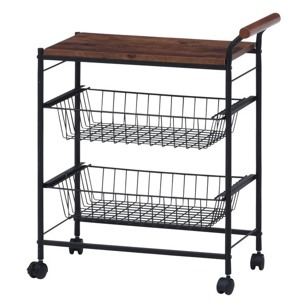 キッチンワゴン ブラウン/ブラック カゴキャスター付き 21433