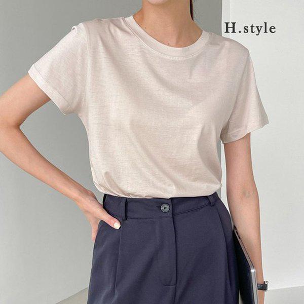 HスタイルTエムシルク半袖Tシャツ/夏/半袖/Tシャツ/ロングTシャツ/マンツーマン/MTM/ラウンド/ルーズフィット//Vネック