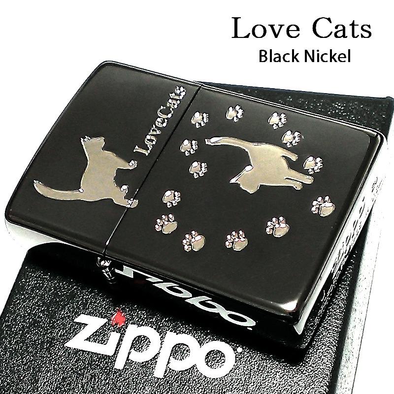 期間限定キャンペーン Zippo プレゼント ギフト メンズ ネコ おしゃれ かわいい ねこ カップル 銀差し レディース 女性 可愛い Lovecats ブラックニッケル ジッポ 猫 足跡 ハート キャット ライター その他 Mail Mariachireal Com