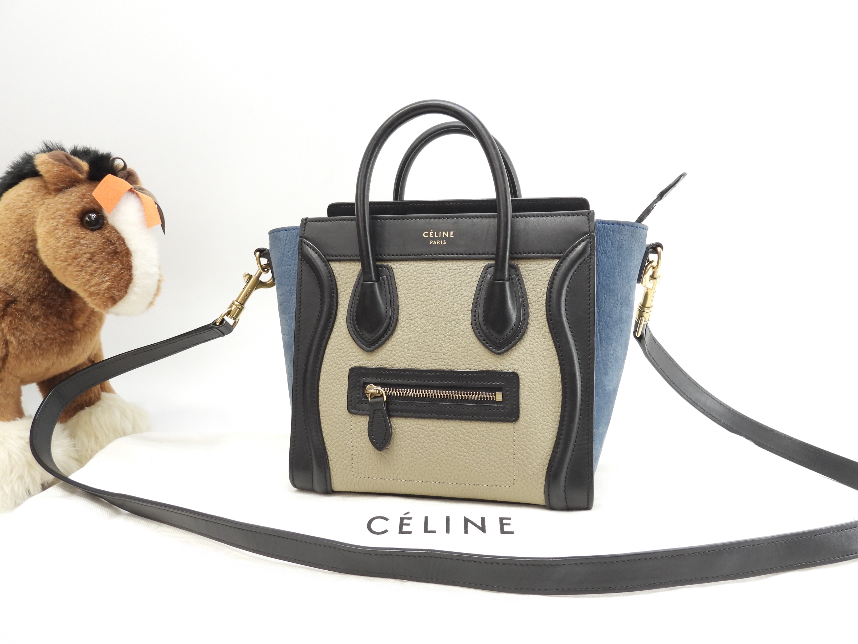 ラゲージナノ レザー 灰黒青 ポシェット ミニハンド クロスボディバッグ@S-CU-4195