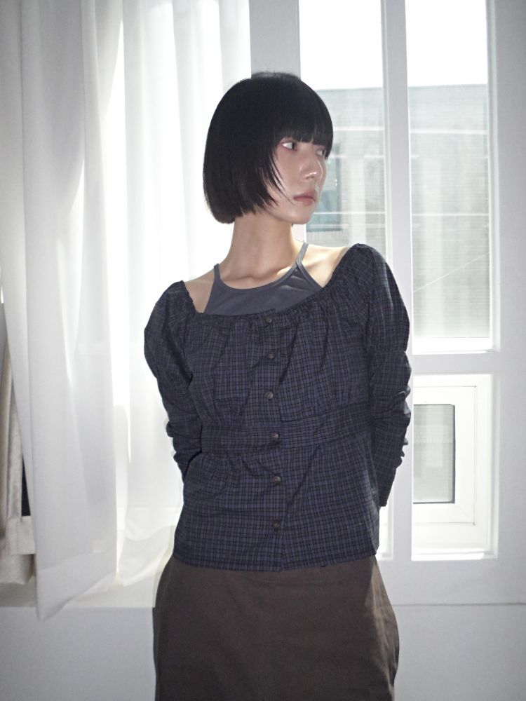 ピューリング・ブラウス(全3色) チェック 長袖 シャーリング シャツ・ブラウス [3カラー] ( ピューリング・ブラウス(全3色)