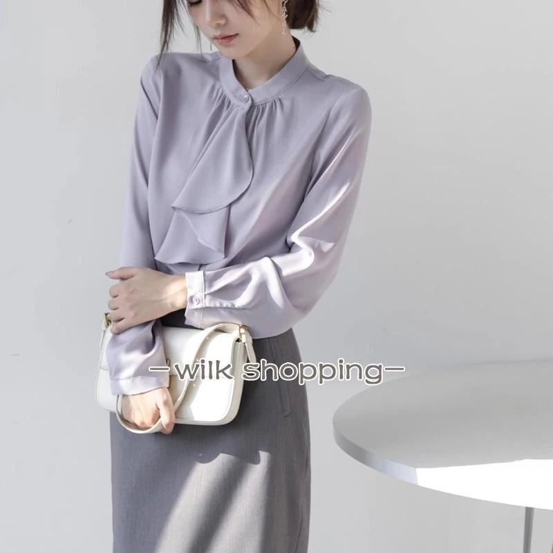 【急速出荷!】ボウタイブラウス シャツ ブラウス レディース オフィス シルエット 長袖 ビジネス 通勤 フォーマル トップス 高級感 ドレープデザイン