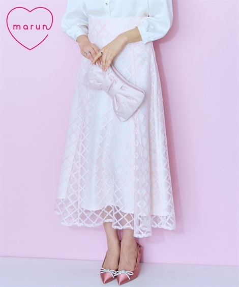 ロングスカート 大きいサイズ レースチェックフレアスカート marun