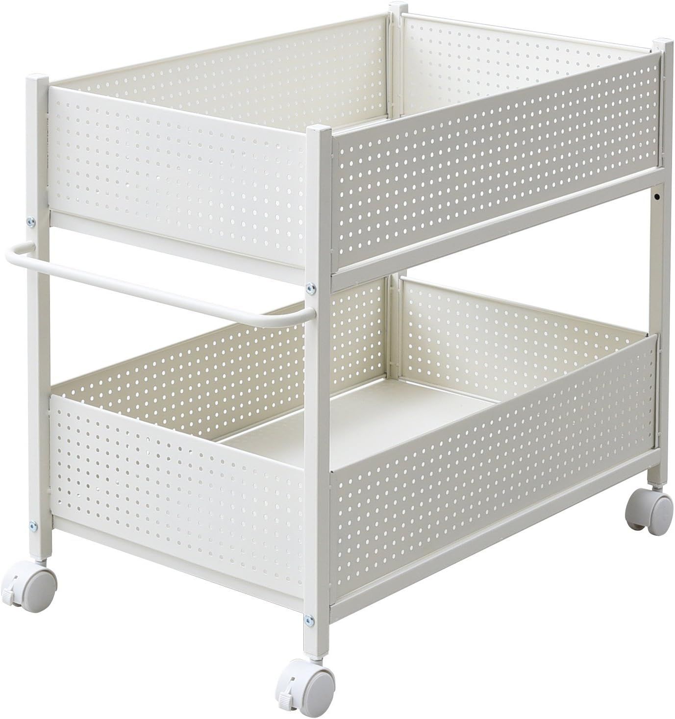 押入れ(クローゼット)収納 ラック 幅44×奥行75×高さ64.5cm 取っ手 ストッパー付きキャスター 上段下段かご 横板が取り外せる 組立品 ホワイト/ホワイト OPR-7544(WH/WH)