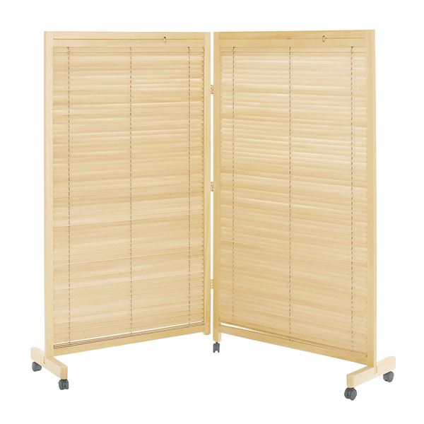 和風 衝立/パーテーション 2連 (ナチュラル) 幅850×奥行370×高さ1550mm×1枚 木製 キャスター付き 組立品 (リビング 和室)