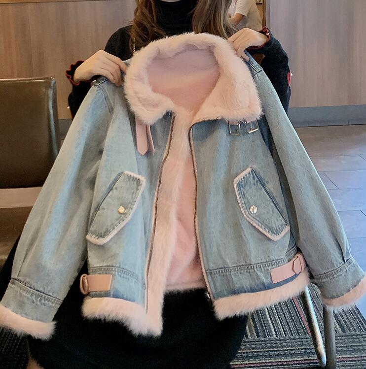 【本日限定】デニムジャケット　ファーデニム コート　フェイクファー　裏起毛　Gジャン レディース アウター　冬服 アウター　暖かい　もこもこ　長袖　ショート丈　ピンク　ホワイト
