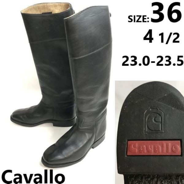 良品カバロ/Cavallo本革/オールレザー/ロング/ジョッキーブーツ【レディース/36/23.0-23.5/黒】乗馬靴/Leather/BootsbWB97-32