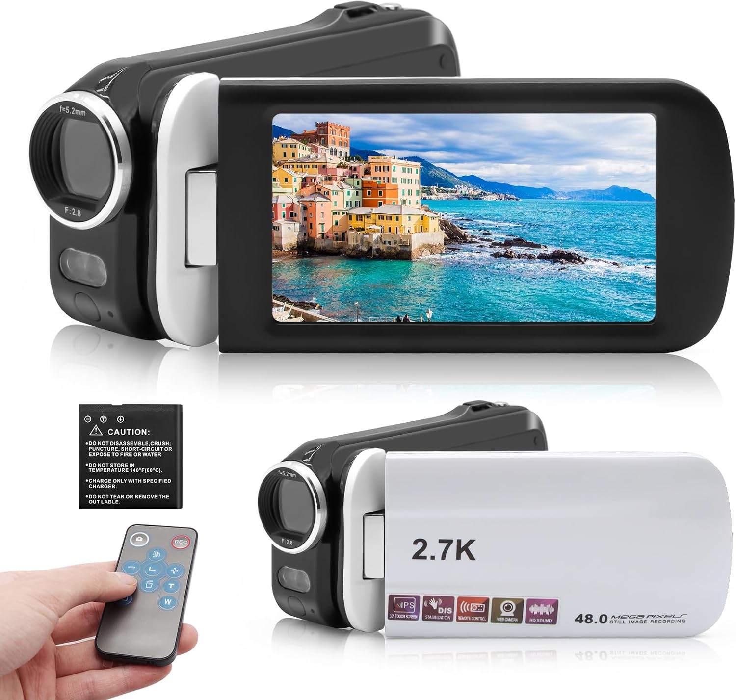 ビデオカメラ デジタル ウェブカメラ 48MP YouTube Vloggingカメラ HDMI出力 2.7K 16倍デジタルズーム 270度回転 3.0インチ LEDフィルライト日本語取扱説明書 リ