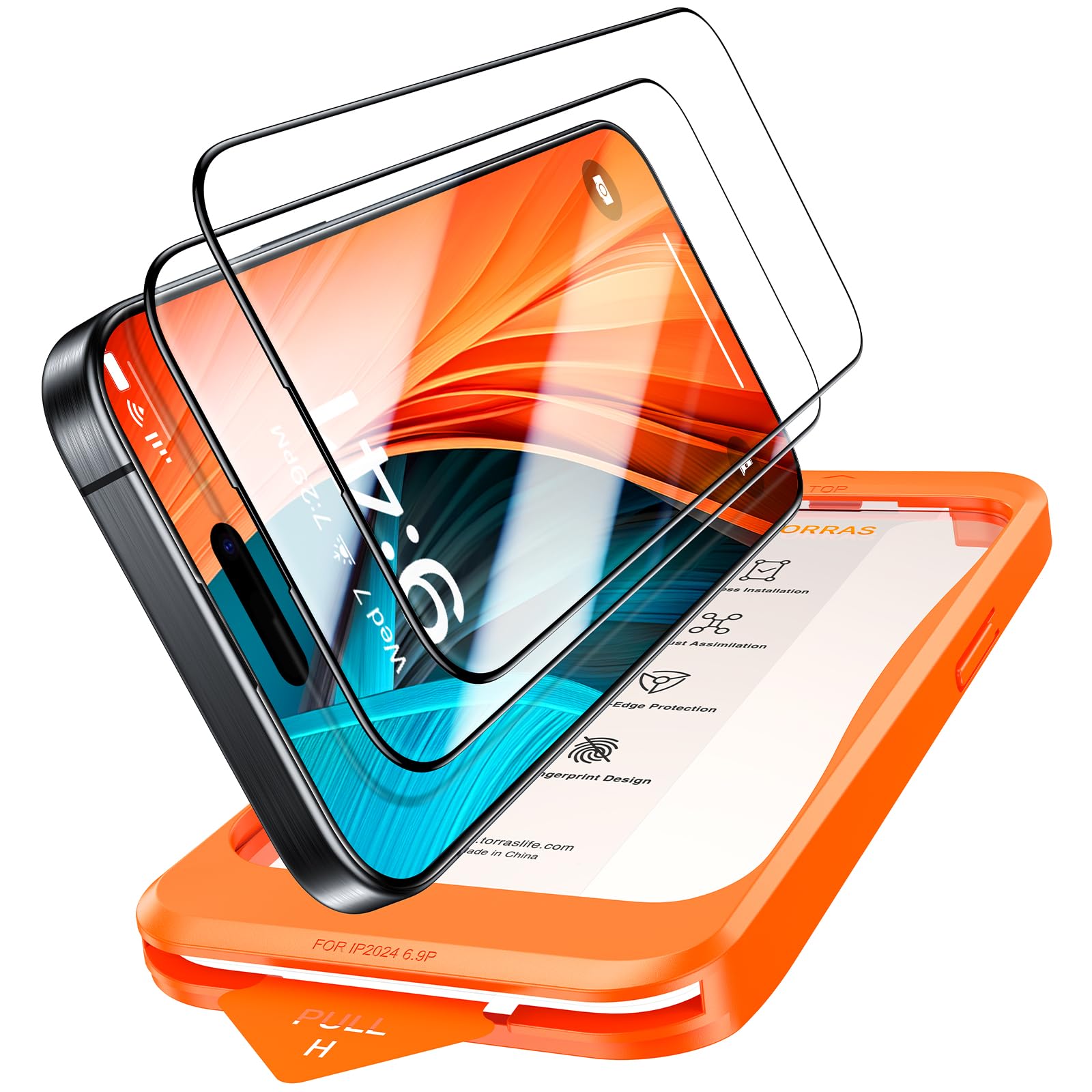 米軍規格・貼り付け簡単TORRAS i Phone15Plus 用 ガラスフィルム i Phone14ProMax 用 ガラスフィルム 宇宙航空材料 全面保護 6.7インチ アイフォン15プラス・14
