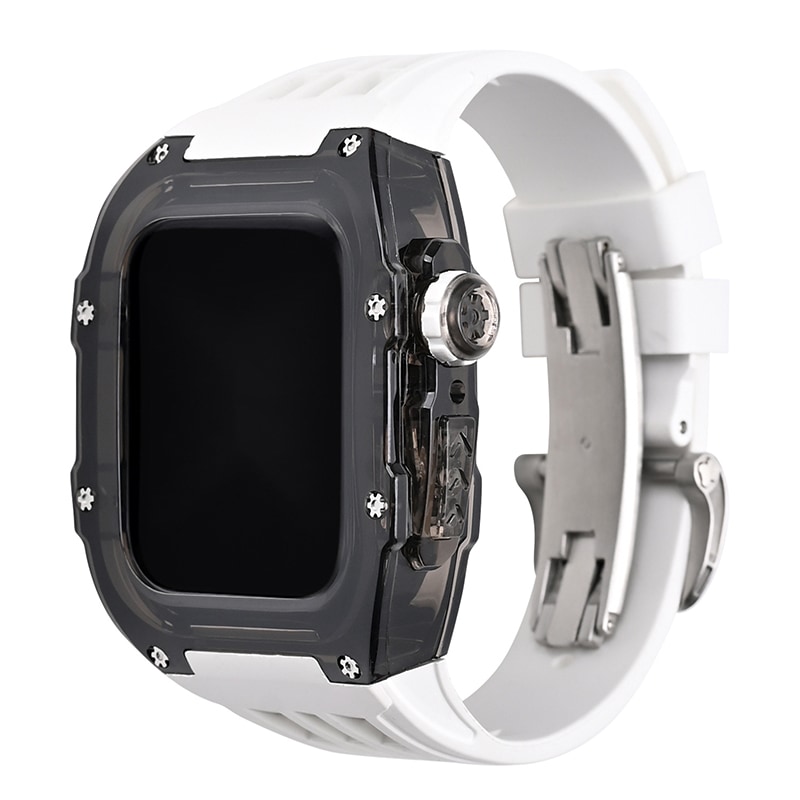 Apple Watchケース バンド 高級 替え ベルト カバー 高耐久 透明ケース＋ラバー Apple Watch 高級 44mm 45mm Series 4 5 6 SE 7 一体型