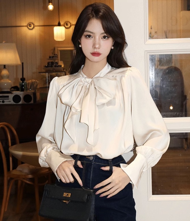 トップス デート モテアイテム シャツブラウス リボン フリル 長袖 シフォン 大人可愛い きれいめ 上品 おしゃれ かっこいい 大人可愛い ラブリー キュート ガーリー クール モード系 セクシー