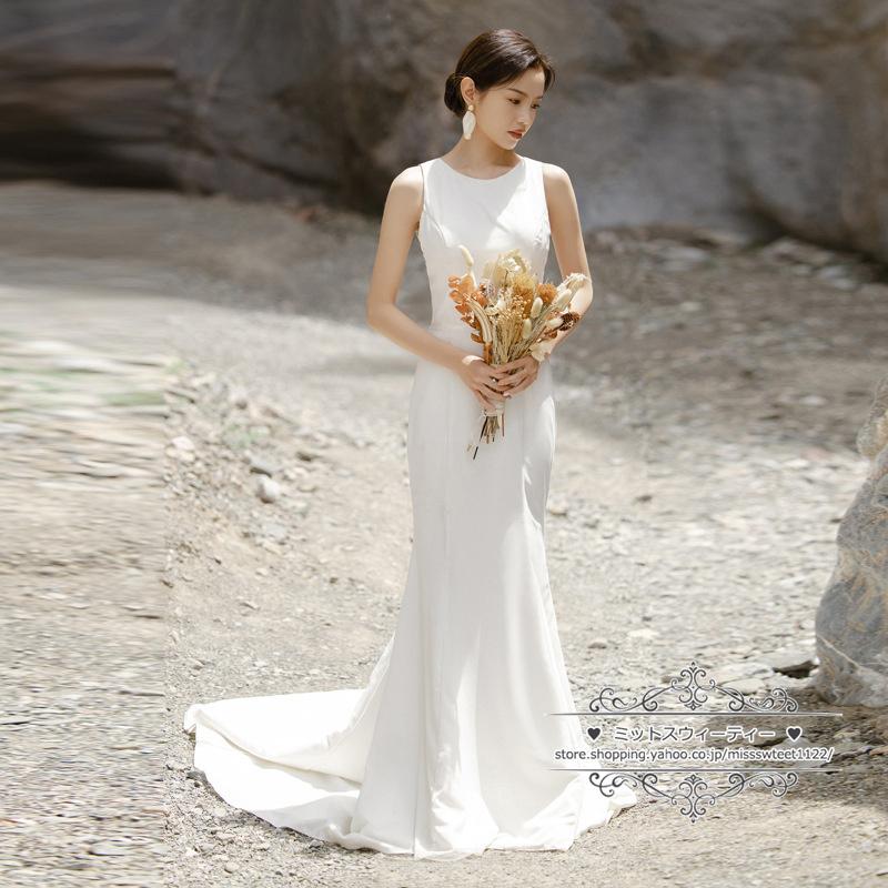 ウエディングドレス 花嫁 ウェディングドレス 結婚式 披露宴 二次会 2次会 前撮り オフホワイト ロングドレス 海外挙式 ブライダル スレンダーライン リゾート