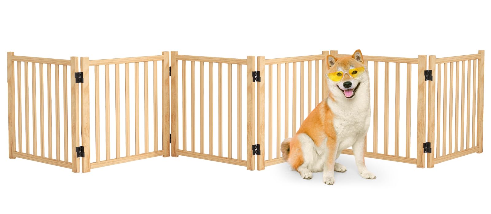 ペットゲート 置くだけ 犬 ゲート ペットフェンス 高さ58cm 幅351cm 自立型ゲート 折りたたみ式 犬フェンス 室内用 ペット飛び出し防止柵 木製 玄関 軽量