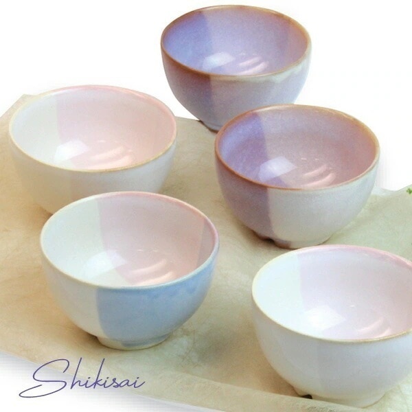 食器 おしゃれ 萩焼 Shikisai まめ碗5客セット （木箱） 和食器 椿萩窯 青 ピンク ギフト プレゼント r8a