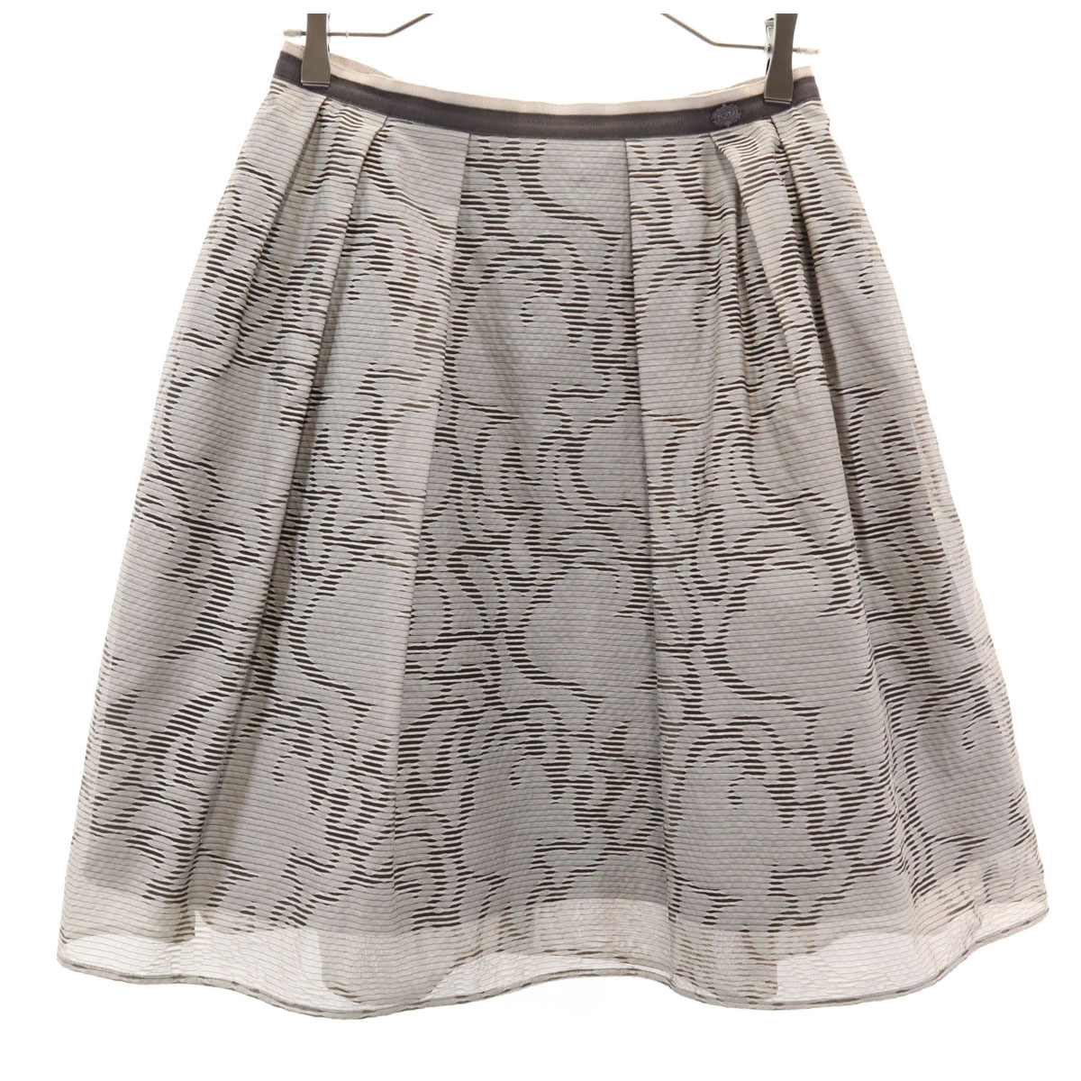 日本製 総柄 ミディ丈 フレアスカート 40 グレー系 レディース 古着