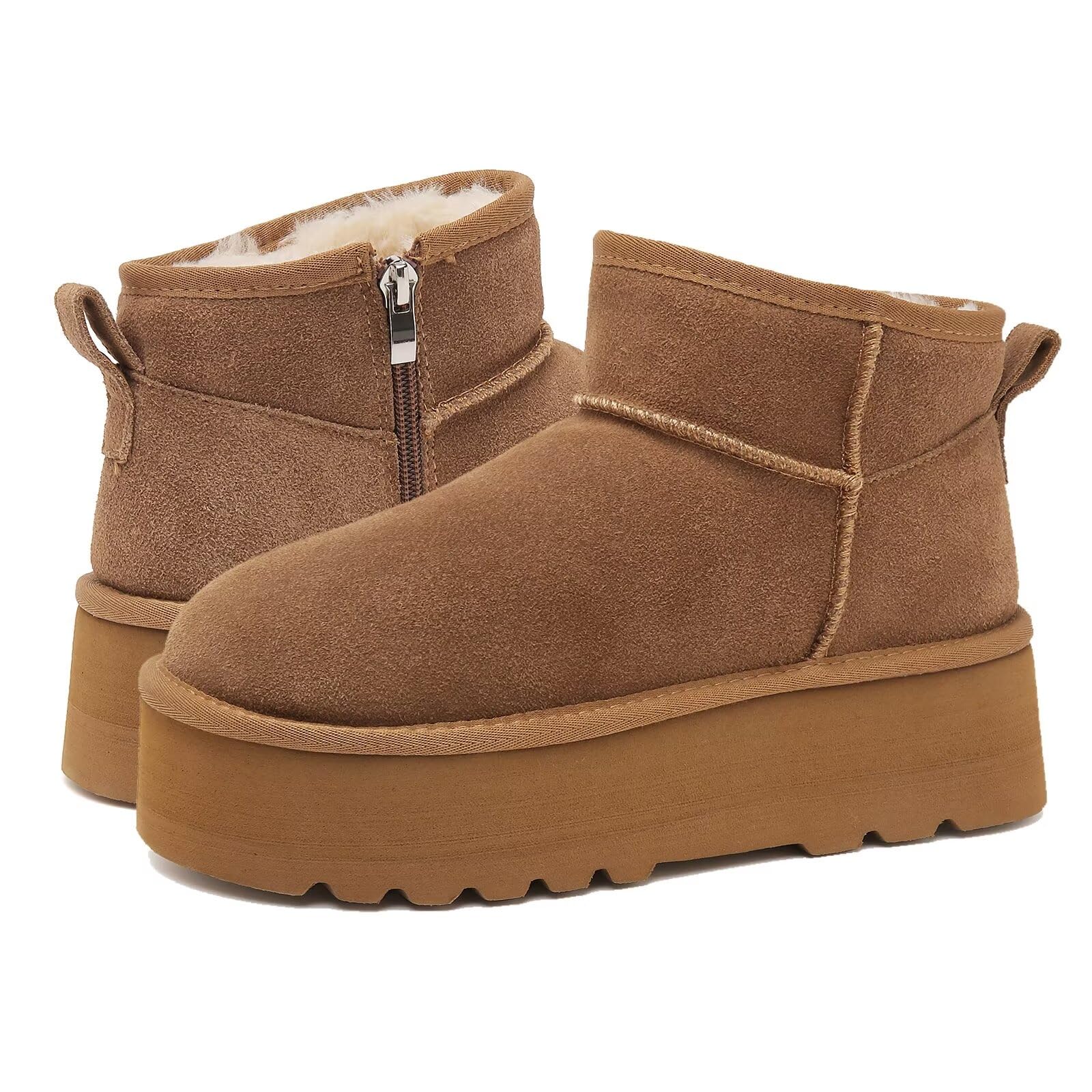 [kamafy] 厚底 ムートンブーツ レディース歩きやすい 本革 スエード スノーブーツ滑り止め 防水 防寒ブーツ冬靴 防寒靴 ショートブーツ 4.5cmプラットフォーム 脱ぎ履き便利 通勤