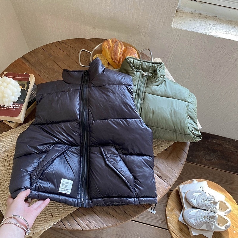 万能流行感子ベスト中綿ベスト立ち襟スタンドカラーキッズ中綿ジャケット男の子女の子男女兼用ノースリーブ中綿入りアウター暖かい秋冬厚前開き