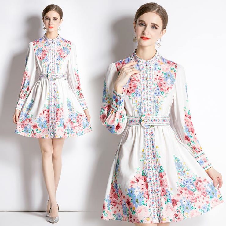 【4,923円クーポン利用で 9/20まで】 長袖ベルテッド花柄ワンピース ワンピース ドレス ドレス 二次会 結婚式 大人 上品 入園式 卒業式 入学式 OL レディース 春 夏 秋 冬 4,986円