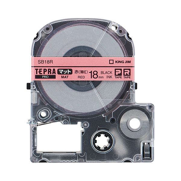 （まとめ） キングジム テプラ PRO テープカートリッジ マットラベル 18mm 赤（薄紅）／黒文字 SB18R 1個 (×4セット)