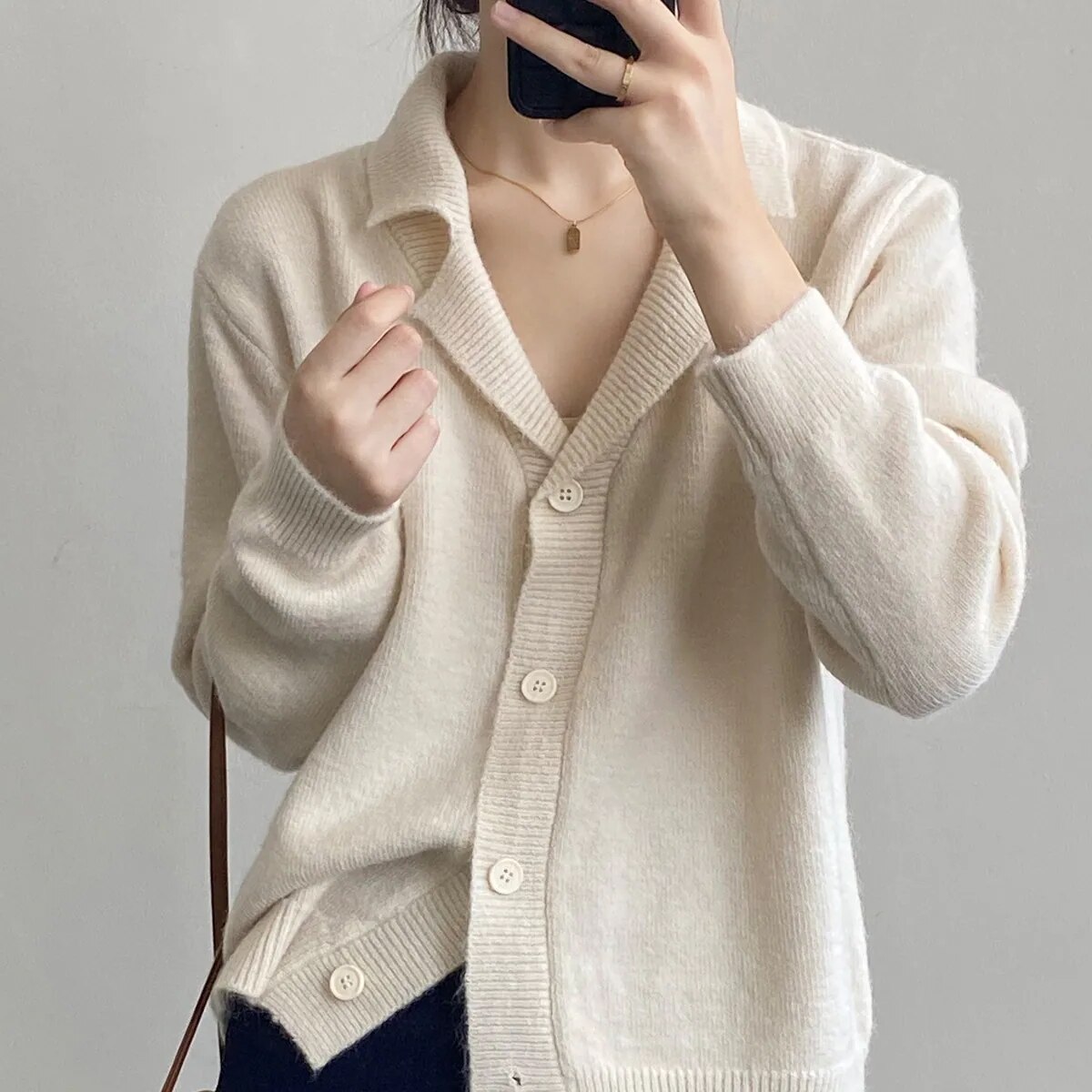 2color レディース トップス ニットカーディガン 襟付き きちんと感 ポロ襟 レトロ リブ