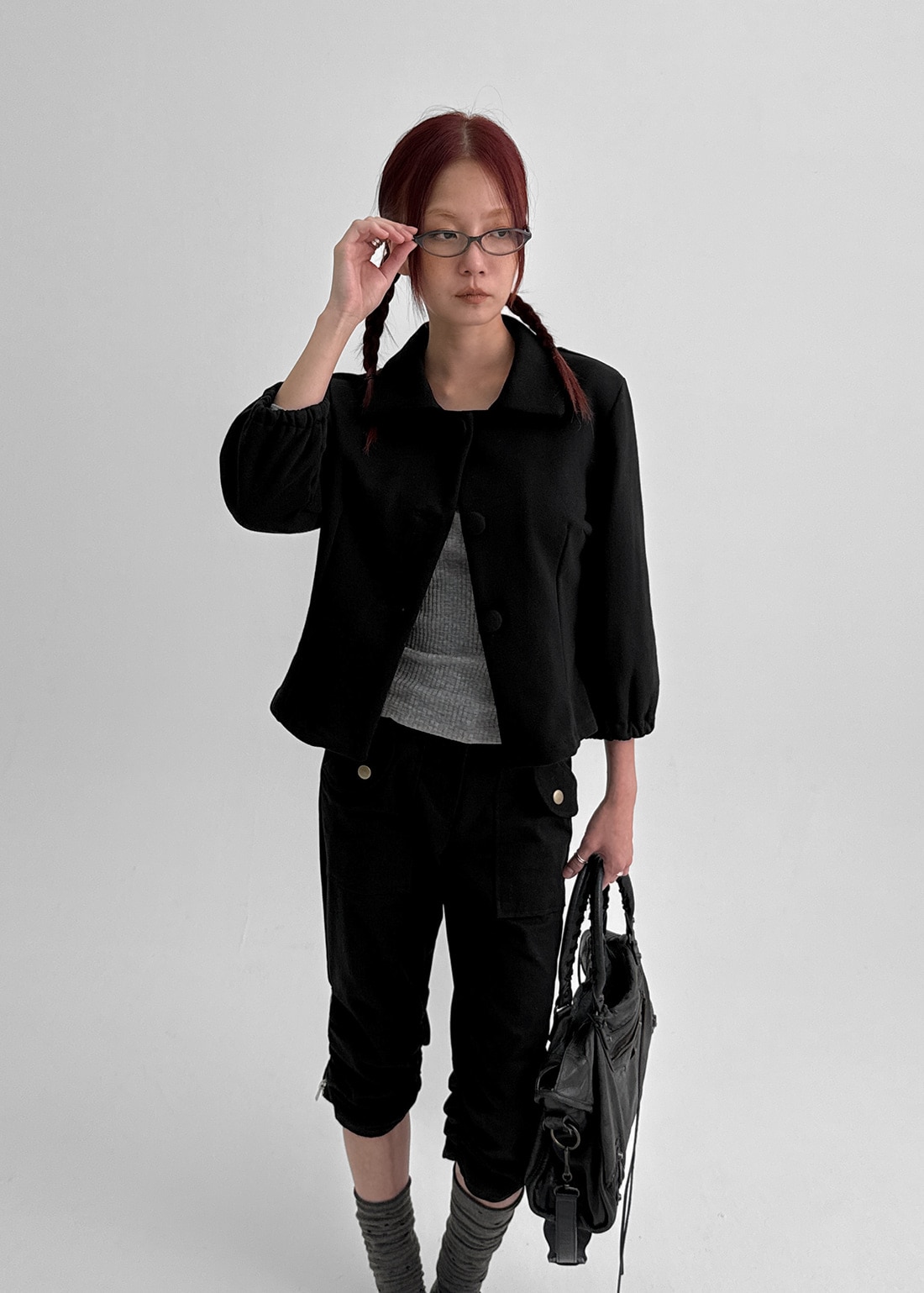 フューダラウンドカラー7部コットンジャケット