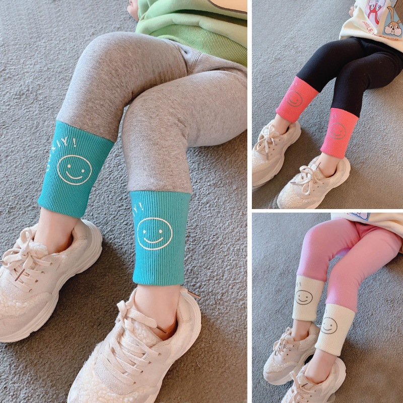 一流の品質 【新品】 2020年冬の新しい子供たちの女の子のスマイリーフェイスパンツの脚とベルベットのレギングベビーズボン