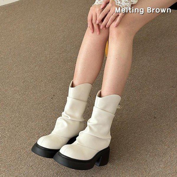 女性用ショートブーツ 牛革アンクルブーツ 7cm MT19