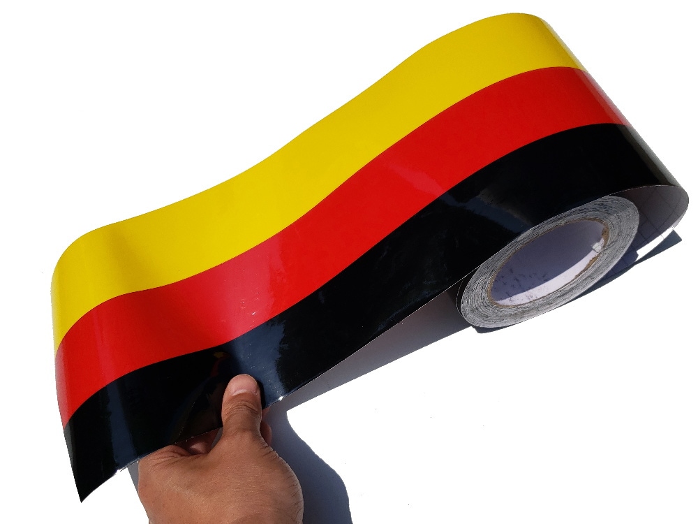 国旗ステッカー (ドイツ) 幅15cm×10メートル 延長可能 トリコカラー ラインテープ 長さ1000cm 艶有り グロスカラー カッティング可能シート 10m
