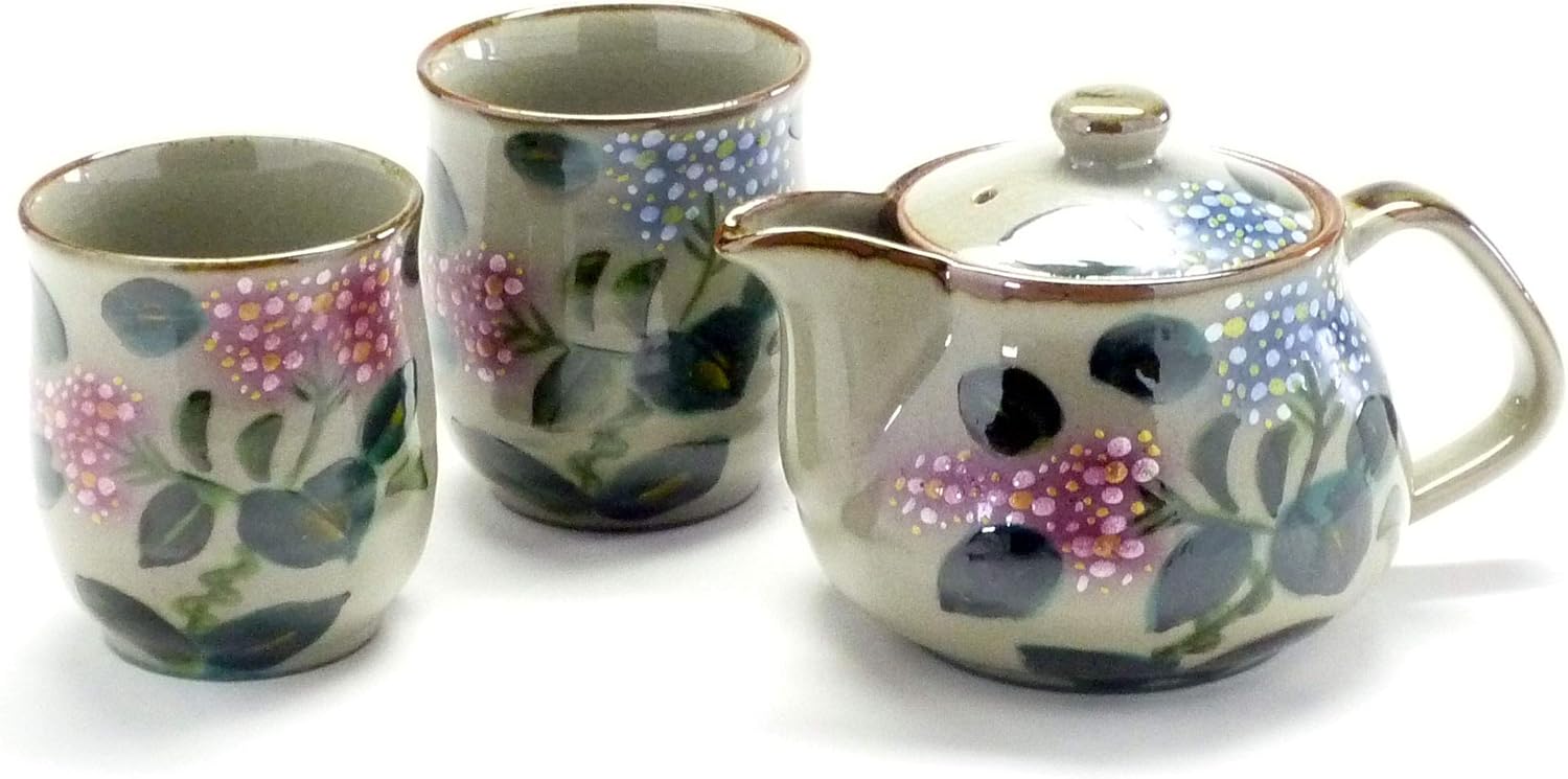 九谷【茶器・急須・ティーポット3点セット】大 がく紫陽花【裏絵】 17,175円