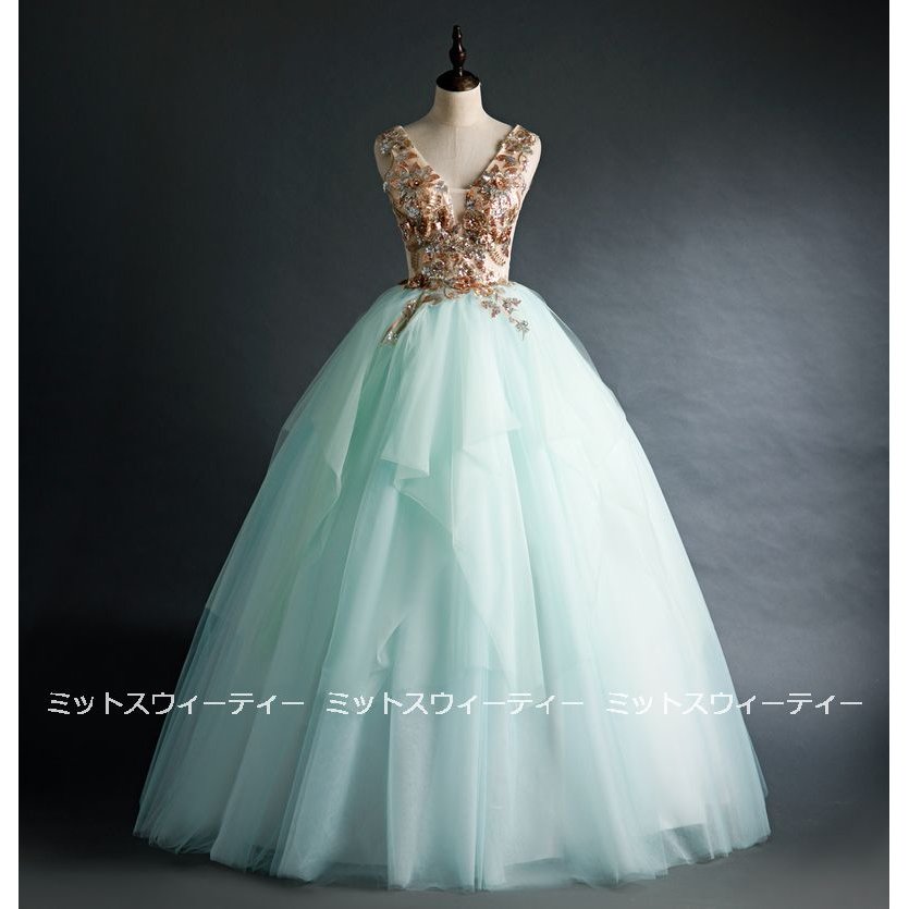 カラードレス グリーン ロング 演奏会 ウエディングドレス 結婚式 花嫁 披露宴 パーティードレス