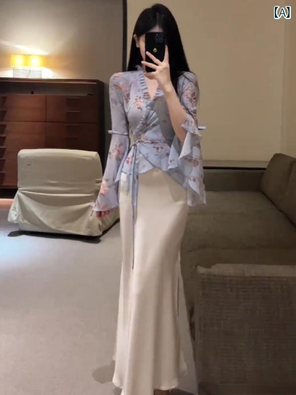 レディース ファッション ユニーク トップスス 夏 シフォン フリル 花柄 シャツ シック 美しい 小さめ シャツ フレンチ