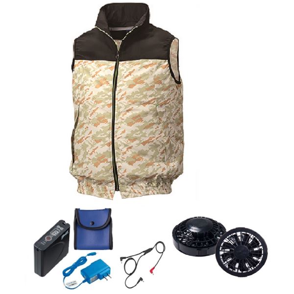 KU92020空調服 ポリ カジュアルベスト FAN2200B/LISUPER1 黒xサンドカモ3L