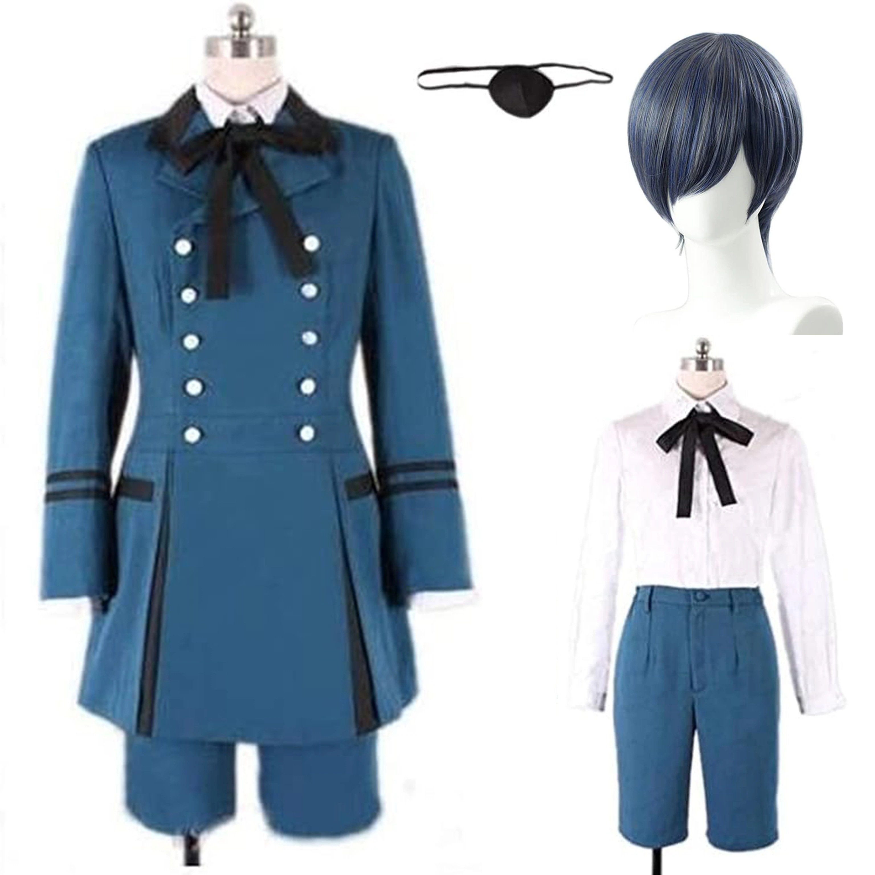 【2点購入で100円オフ】【全シリーズ発売中】 【値引き中】ウィッグ コスプレ衣装＋アイマスク付き 貴族 伯爵 坊ちゃん 黒執事 コスプレ衣装 バージョン 普段着 ファントムハイヴ シエル 黒執事2