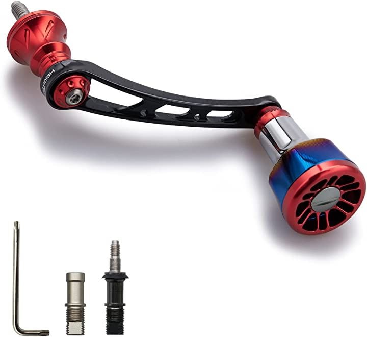 56mm リール ハンドル シマノ SHIMANO ダイワ DAIWA 通用 スピニングリール Arch Engine レッド＆ブラック 177 (レッド(ノブ)＆ブラック(ハンドル))