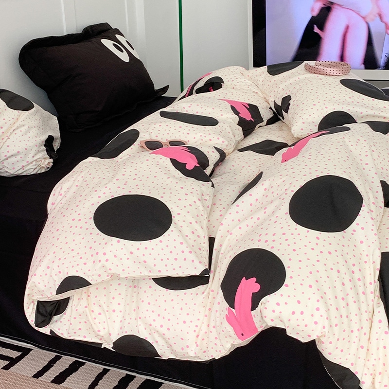 Ins韓系波点兎純綿四点セットシンプル綿ベッド三点セット肌布団カバー少女心シーツ