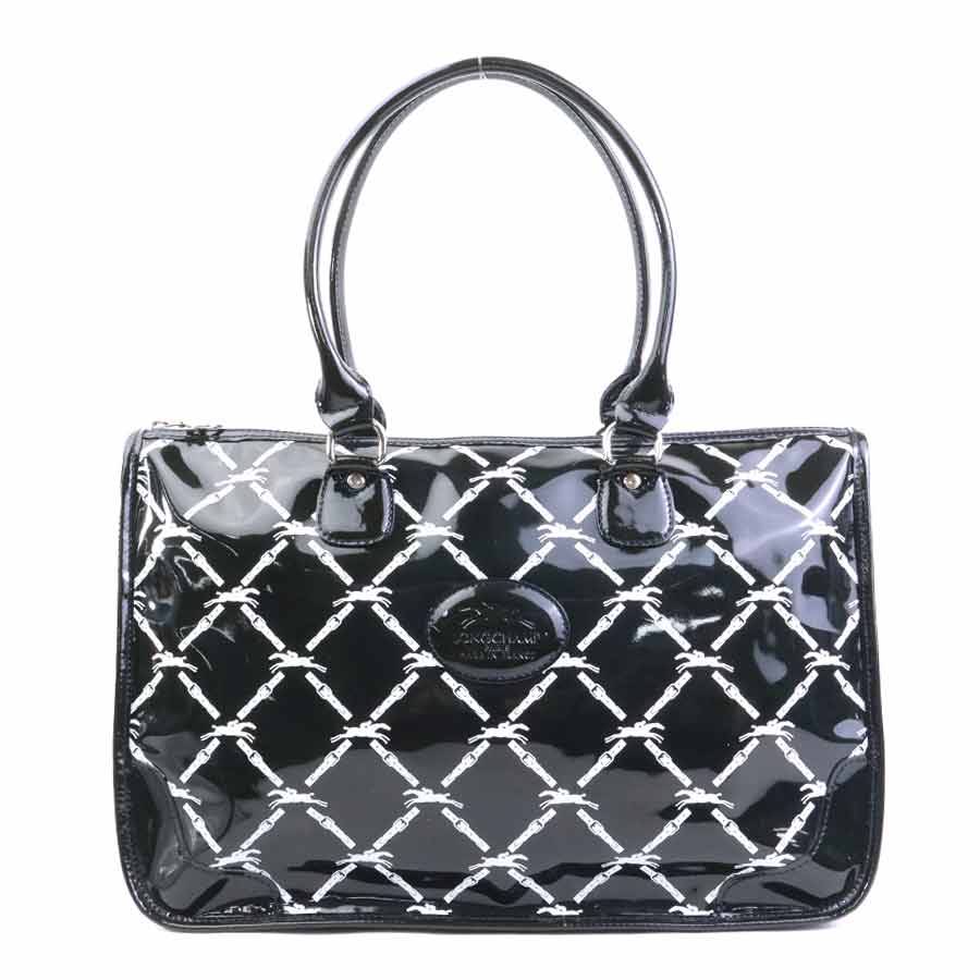 ロンシャン Longchamp ショルダーバッグ エナメル ブラック×ホワイト レディース r10821j