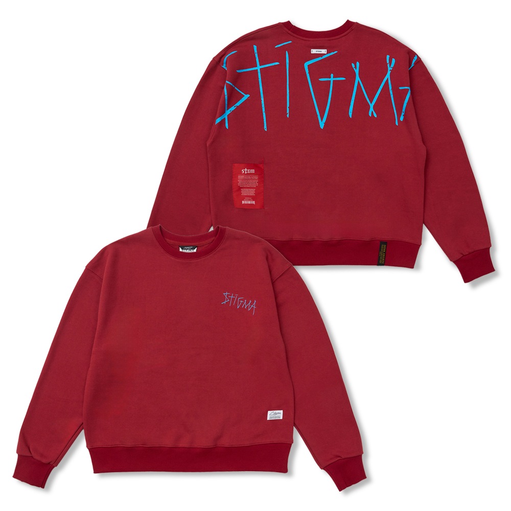 Doodle Oversized Crewneck Burgandy