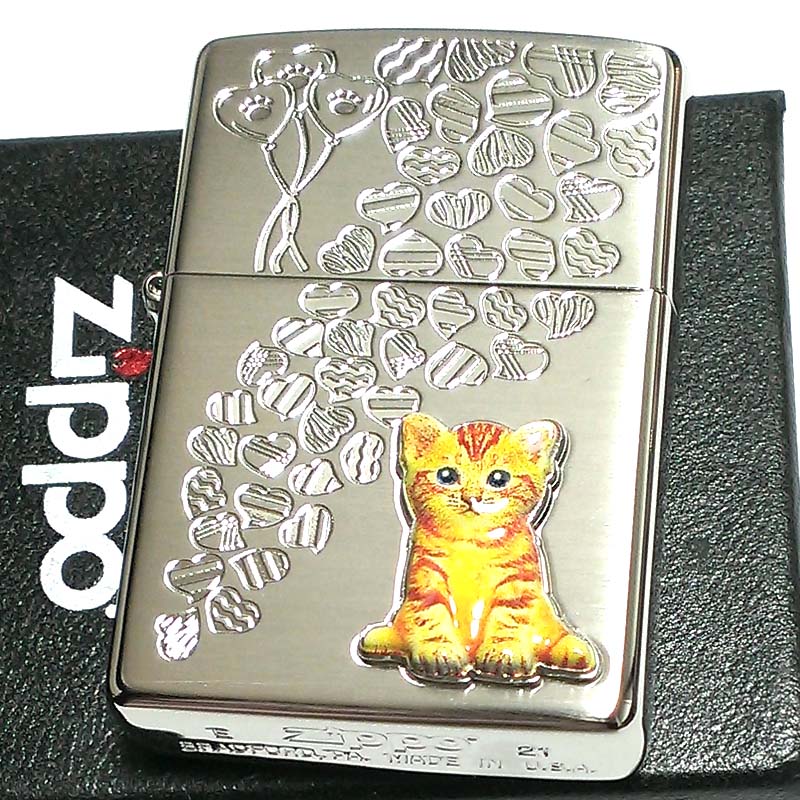 ZIPPO ライター ネコ kitten herart brown シルバー ジッポ 猫 可愛い ハート 立体ネコメタル 女性 レディース ねこ かわいい おしゃれ メンズ ギフト プレゼント