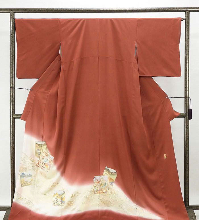 色留袖 正絹 金彩友禅 和田光正作 身丈164cm 裄丈66cm 色留袖 紋なし リサイクル 着物フォーマル 結婚式 披露宴 f0178