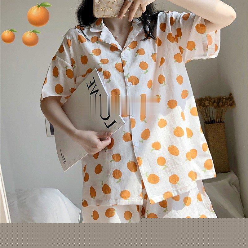 大人气2枚購入で 2oo円FF!パジャマ ウェア レディース 半袖パジャマ 可愛い 果物柄 綿 薄手 ネック パジャマセットアップ ウェア 女性 部屋着 寝巻き