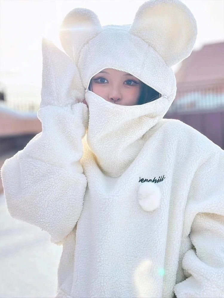 スノーボードウェアトレーナーレディースメンズふわふわスキーウェアスノボウェアスノーウェア耳付きハイネックトップスパーカー男女兼用韓国風防水防寒防雪保温防風通気 11,801円