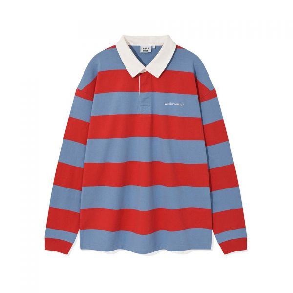 ストライプカラー ロングスリーブ Tシャツ ネイビー