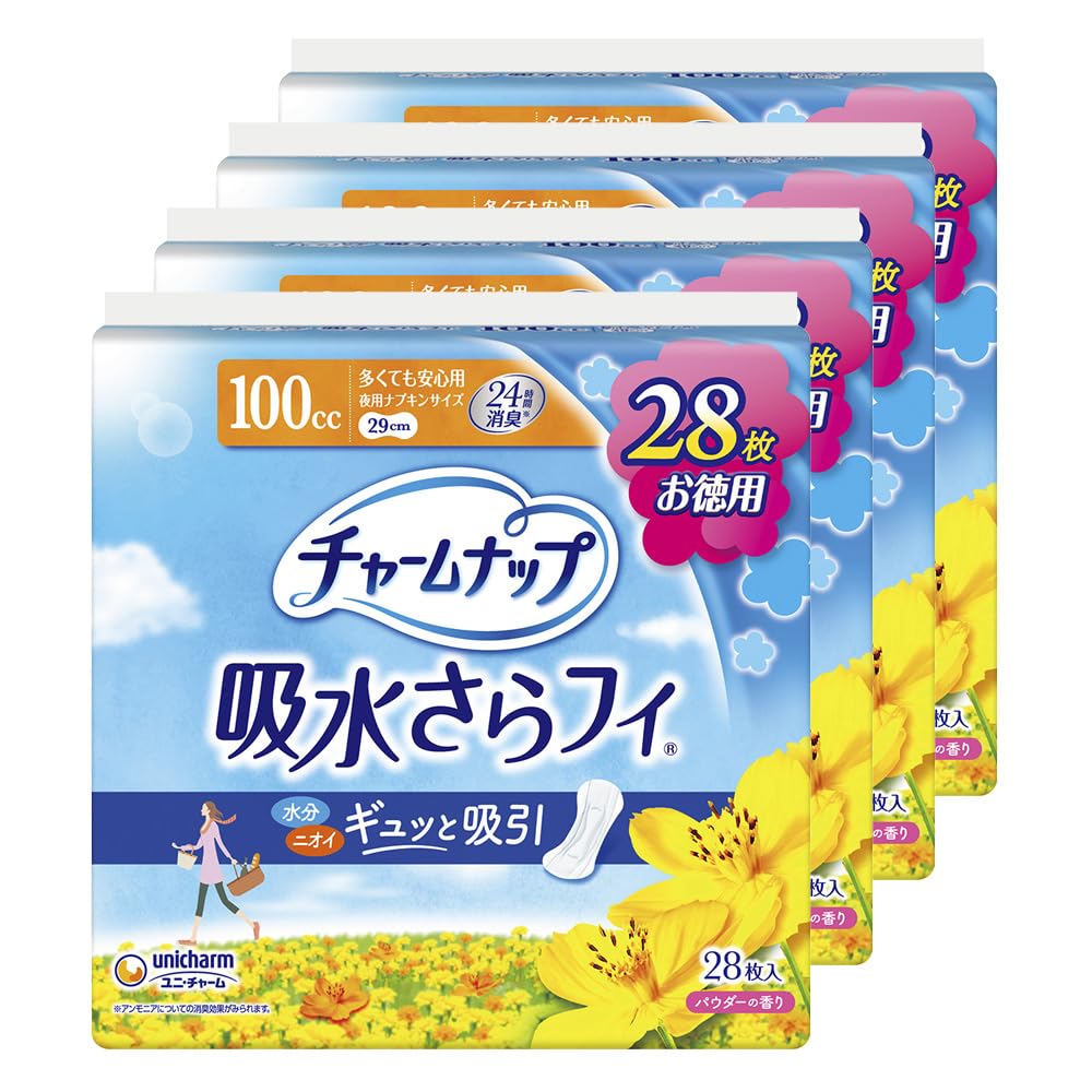 チャームナップ 【まとめ買い】 スーパージャンボパック 吸水さらフィ 多くても安心用 羽なし 100cc 29cm 112コ入(28コ×4パック) (尿吸収ナプキン)