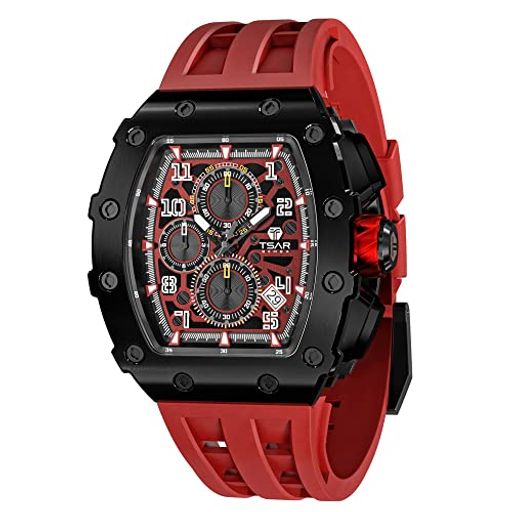 TSAR BOMBA メンズ腕時計 クォーツアナログムーブメント5気圧防水 トノー型メンズストップウォッチステンレススチールケース男性用時計シンプルラージダイヤル父の日ギフト 男性のための カジュアル