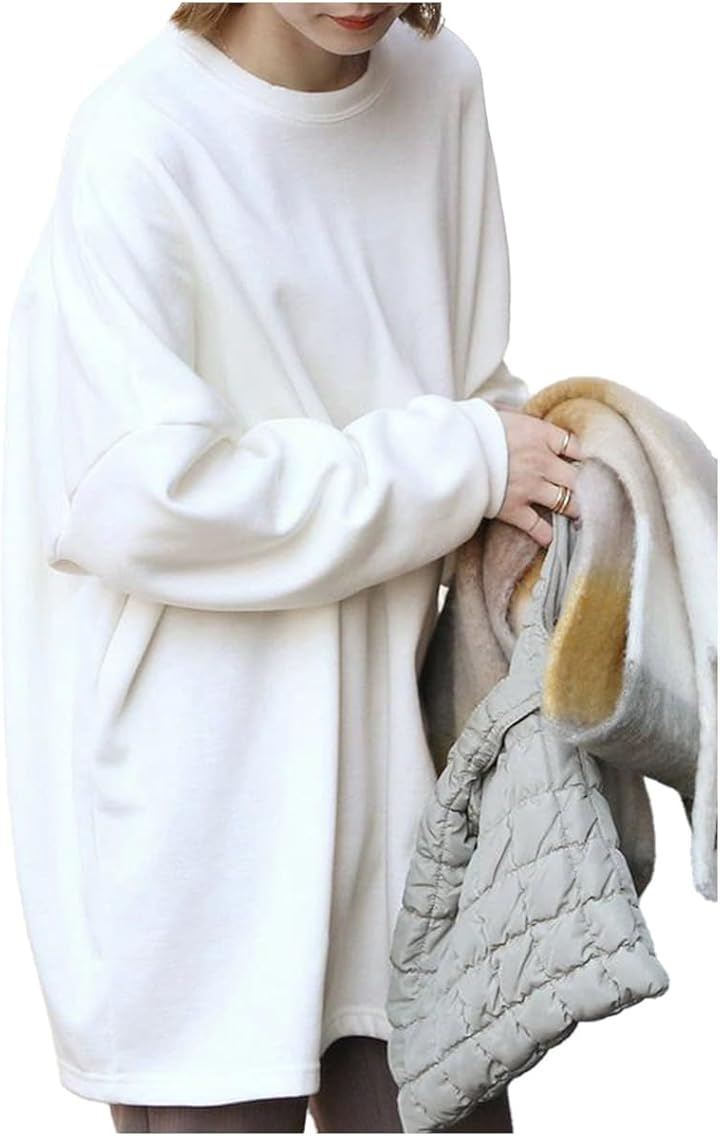 トレーナー レディース パーカー スウェット 裏起毛 冬服 かわいい 韓国ファッション ゆったり 大きいサイズ 暖かい おしゃれ プルオーバー 50代 秋 (裏起毛 ホワイト, M)