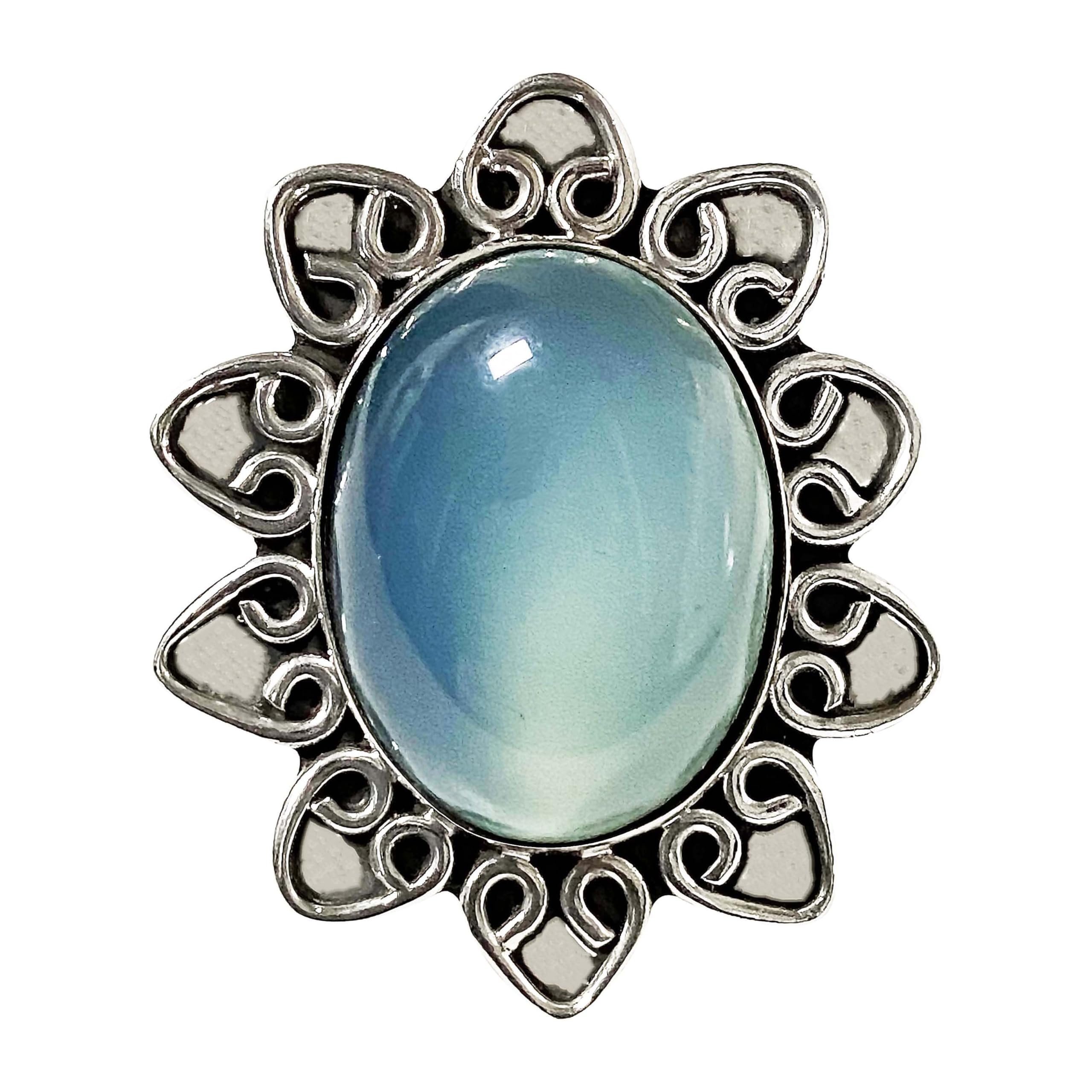 ブルーカルセドニー SILVER925 リング 青玉髄 指輪 インドエスニック カルセドニー シルバーリング 天然石 パワーストーン 淡いブルー 花フレーム フラワー