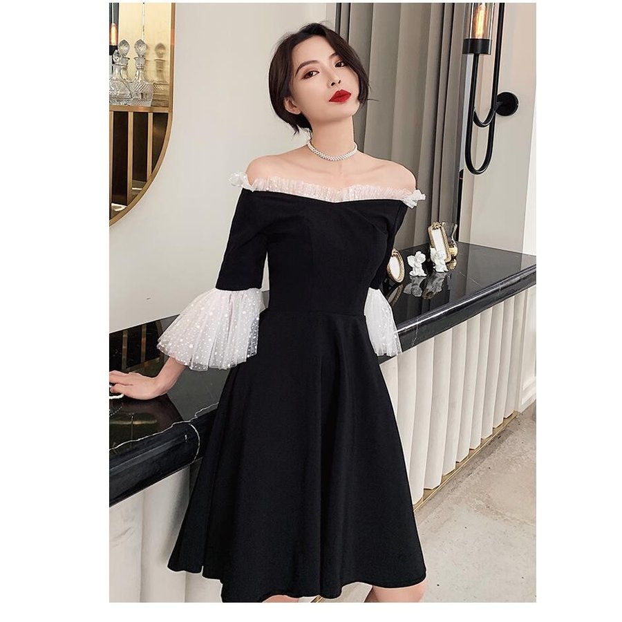 オフショルダー 袖あり カラードレス ウエディングドレス ミモレドレス 二次会 パーティードレス フ 6,452円