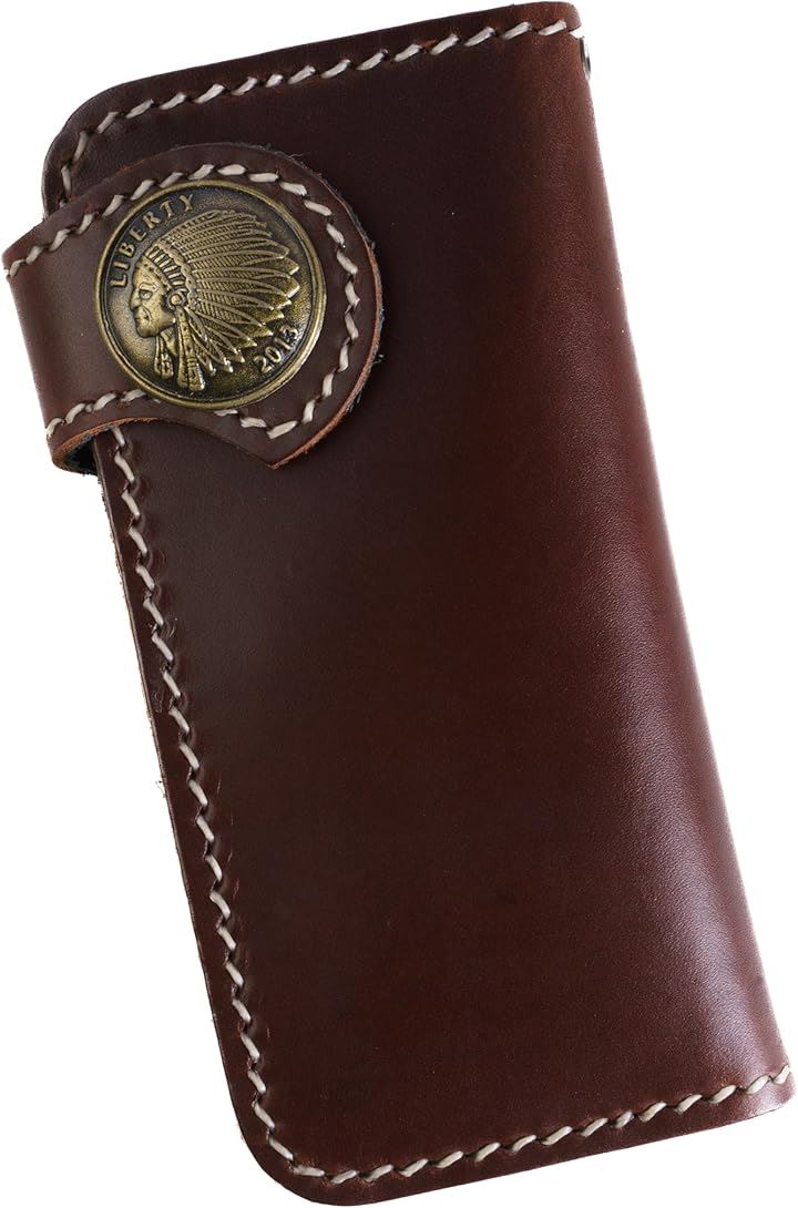 財布 メンズ バイカーズウォレット 長財布 本革 ライダースウォレット レザーウォレット 二つ折り 革財布 牛革 メンズ長財布 ロングウォレット 長サイフ(ダークブラウンxインディアン)