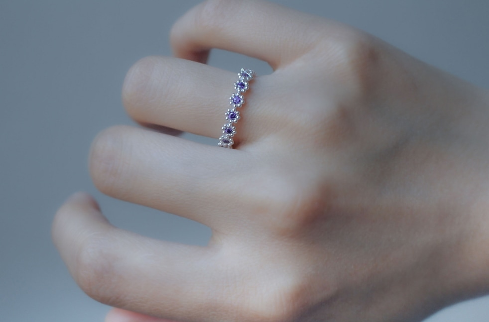 ング シルバー925 アメジスト ストーンライン 誕生石 韓国