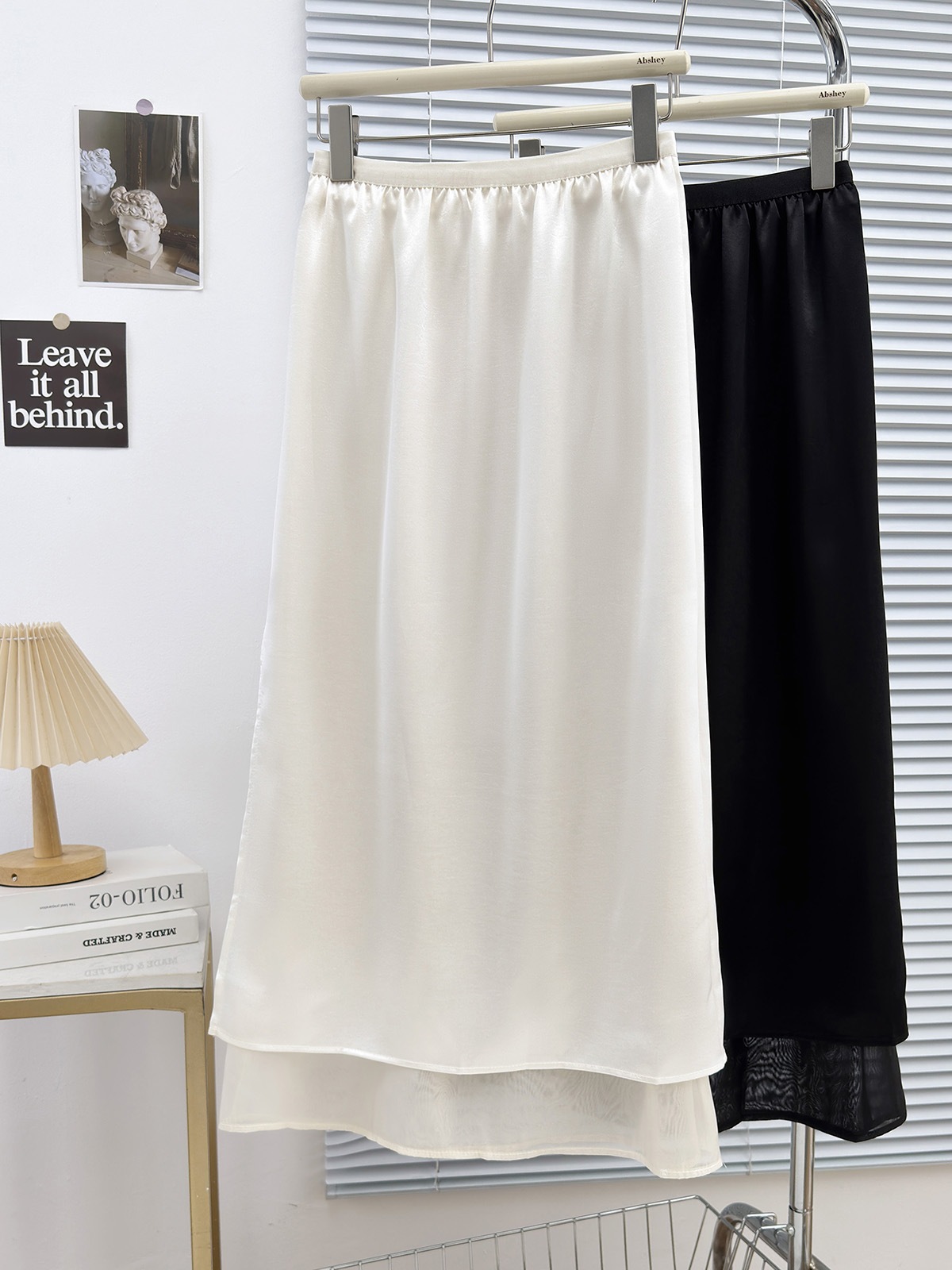 Fake Two-Piece Splicing Design Acetate Satin Skirt Fashionable Women s Elastic Waist Side Slit Elega